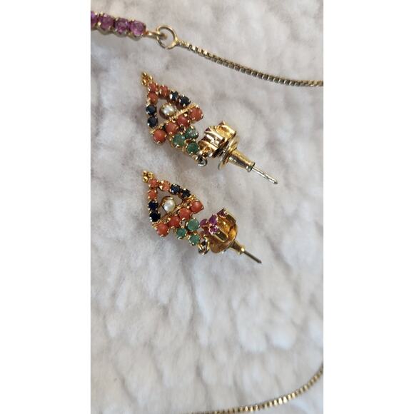 VTG Cleopatra Style Collar Beaded Statement Necklace, Ring & Earrings UNIQUE - Picture 2 of 9